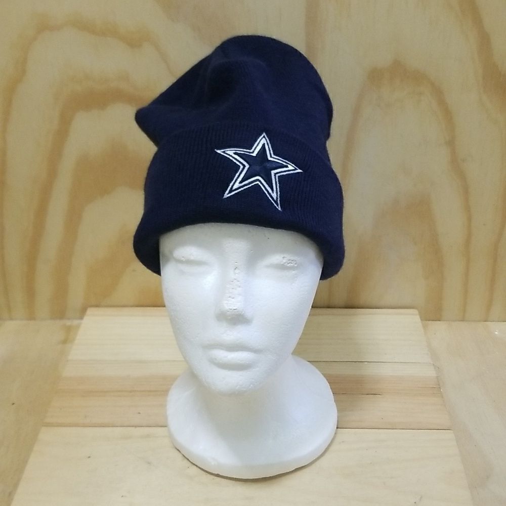 Vintage NFL Dallas Authentic Cowboys Logo Black Knit Ski Beanie Hat